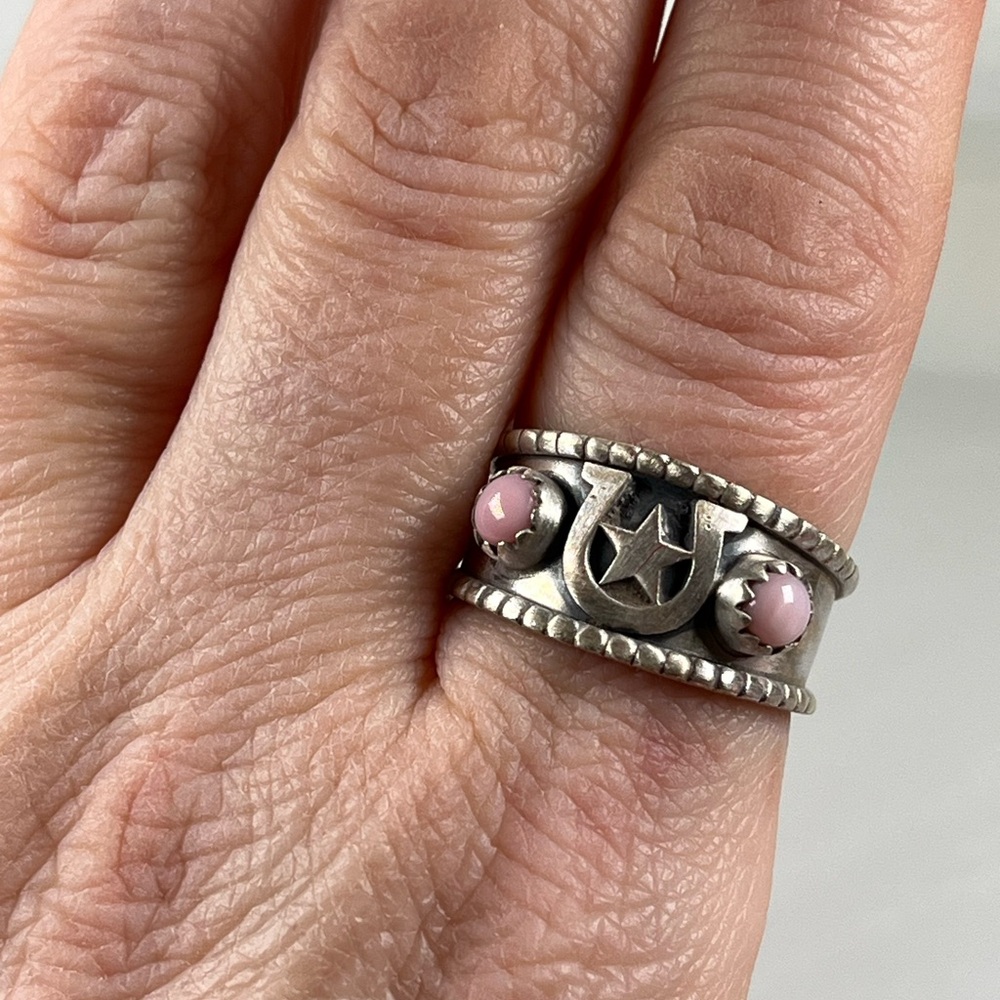 Solid 925 Sterling Silver Pink Conch Gemstone Hor… - image 5